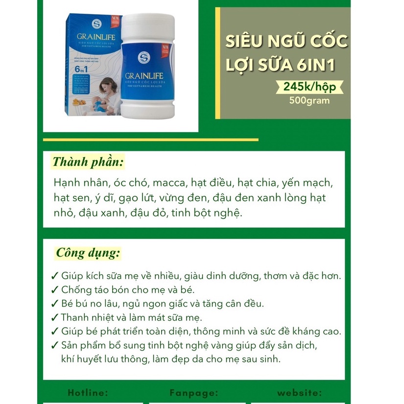 Siêu ngũ cốc lợi sữa 6in1 Grainlife - Hũ 500G