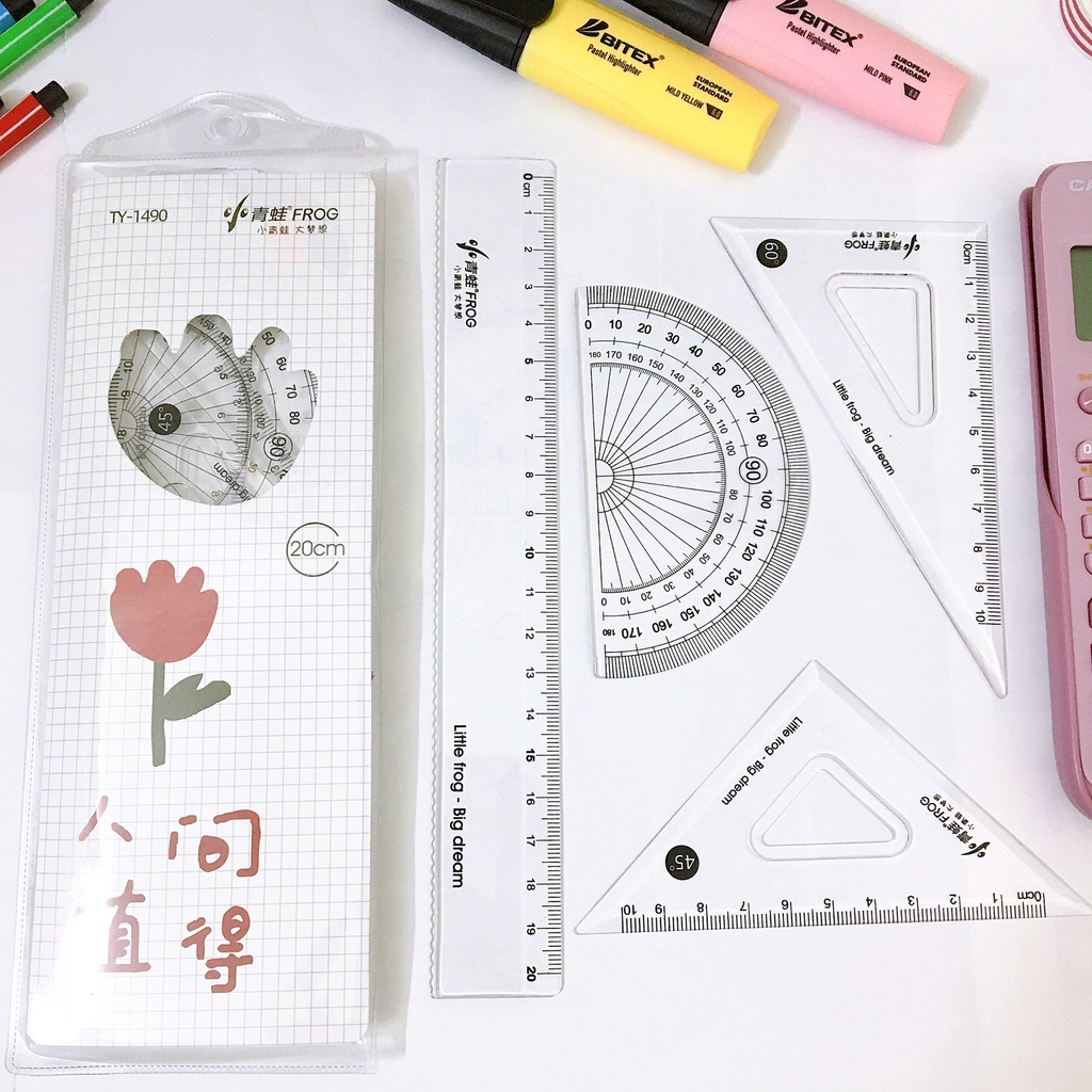 Bộ thước kẻ eke 4 món đồ dùng học tập dành cho học sinh, bộ dụng cụ học tập học sinh