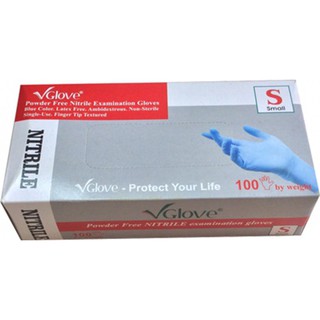 Găng tay Vglove chống hóa chất màu xanh không bột Nitrile