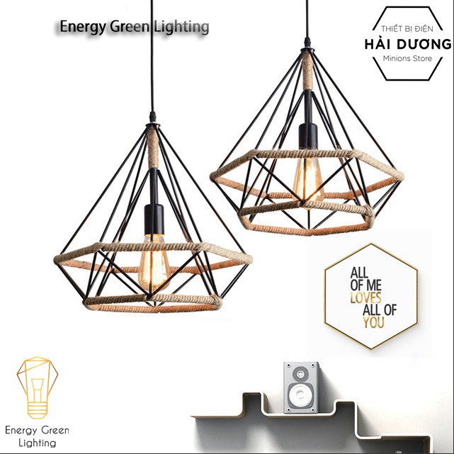 Đèn Thả Decor Kim Cương Quấn Dây Phong Cách Tân Cổ Điển - Đường Kính 25cm - Tặng kèm bóng led - Energy Green Lighting