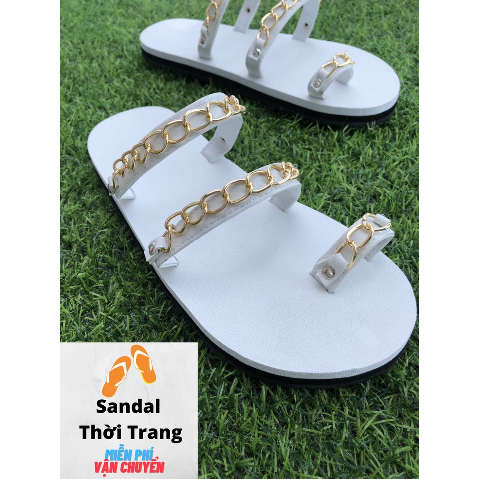 Dép sandal nữ xỏ ngón đi chơi, đi học xích đen/trắng full size 30-44 nam nữ SANDALTHOITRANG [ẢNH THẬT 100%]