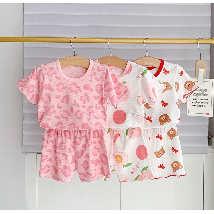 Bộ Đồ Mặc Ở Nhà Bằng Lụa Lạnh Tay Ngắn Thoải Mái Thời Trang Mùa Hè Cho Bé Gái