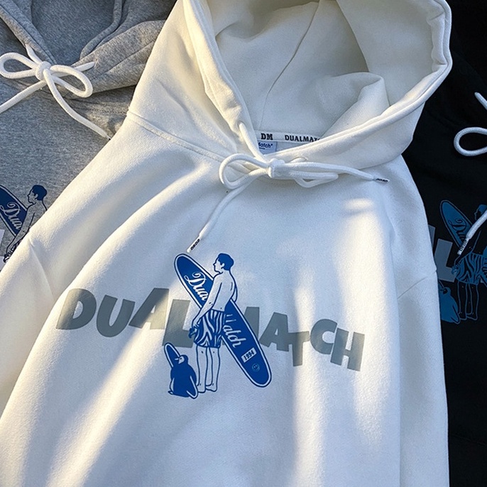 【ZHELIHANGFEI】Áo Hoodie Dài Tay Dáng Rộng In Họa Tiết Cá Tính Trẻ Trung