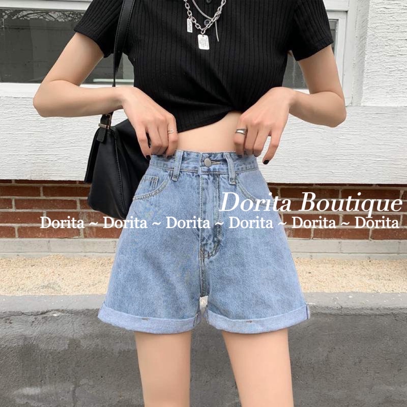 Quần short bò cạp cao 1 khuy, Quần Short bò lưng cao - Dorita Boutique