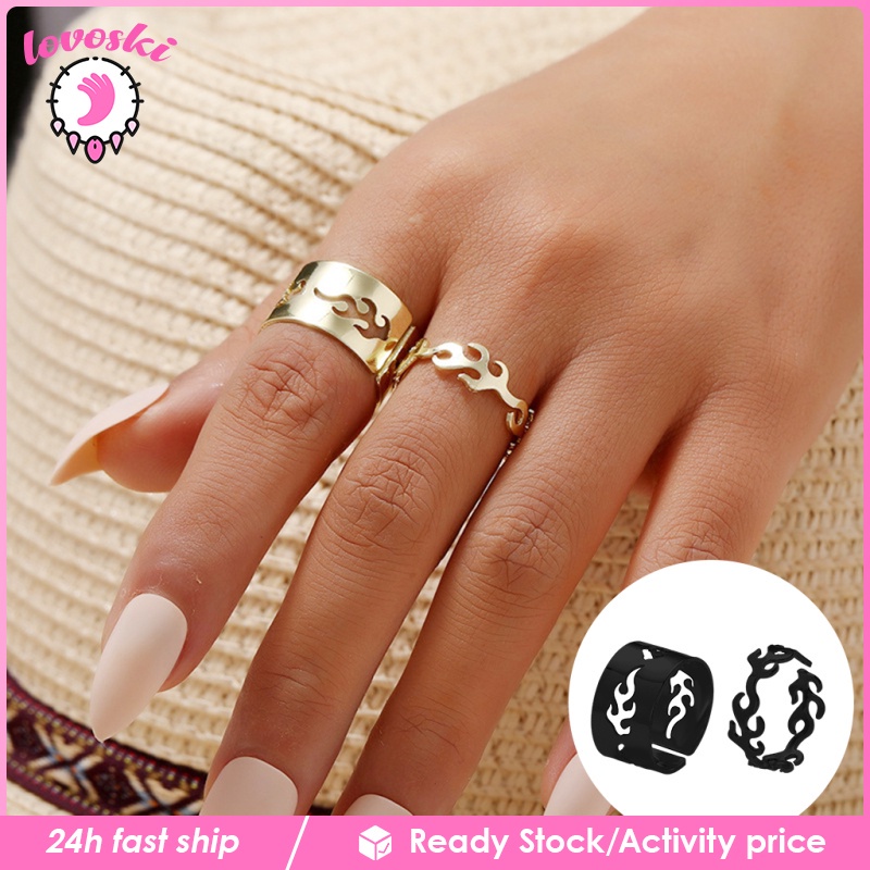 Set 2 Nhẫn Đeo Tay Thiết Kế Đơn Giản Phong Cách Vintage Cho Nữ