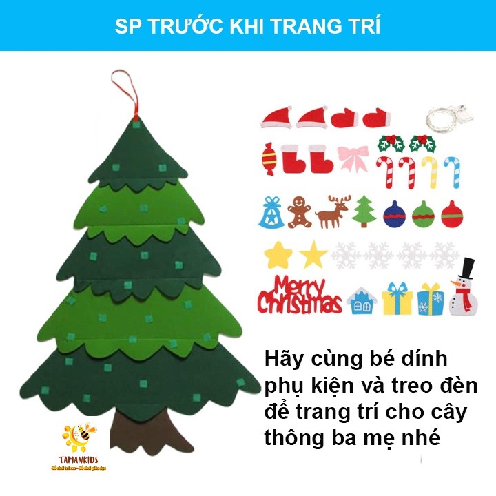 Cây Thông Noel Vải Nỉ Cây Thông Noel 42 Chi Tiết Loại 1 (Tặng Đèn Nháy 110x70cm)