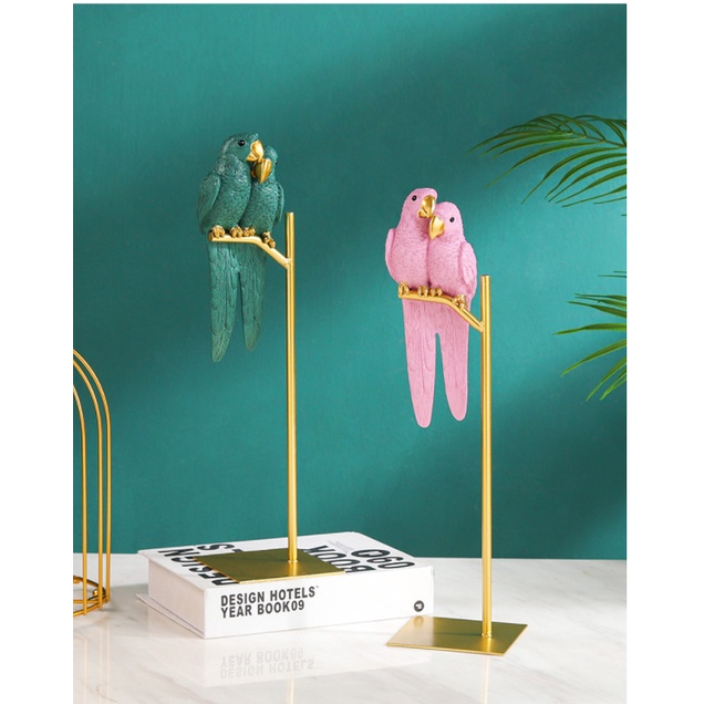 Tượng trang trí hình con vẹt cao cấp sang trọng- cặp vẹt decor trang trí phù hợp nhiều không gian phòng khách-cao 38cm