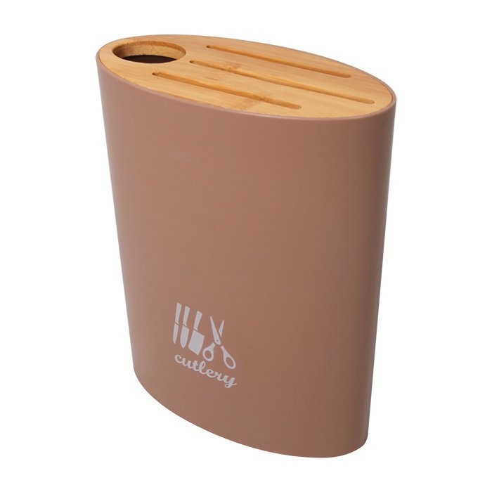 Ống cắm dao kéo nhà bếp, Hộp cắm dao nhựa ABS, nắp gỗ tre phong cách Bắc Âu