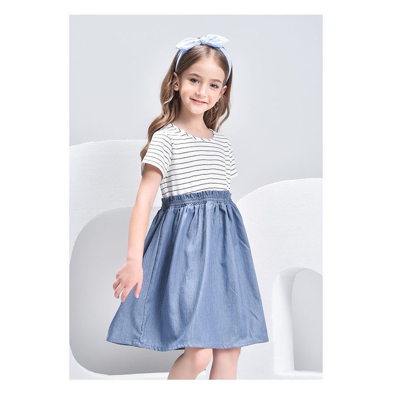Đầm Công Chúa Mùa Hè Bằng Cotton Giả Hai Mảnh Thời Trang Cho Bé Gái 3-7 - 8-12 Tuổi