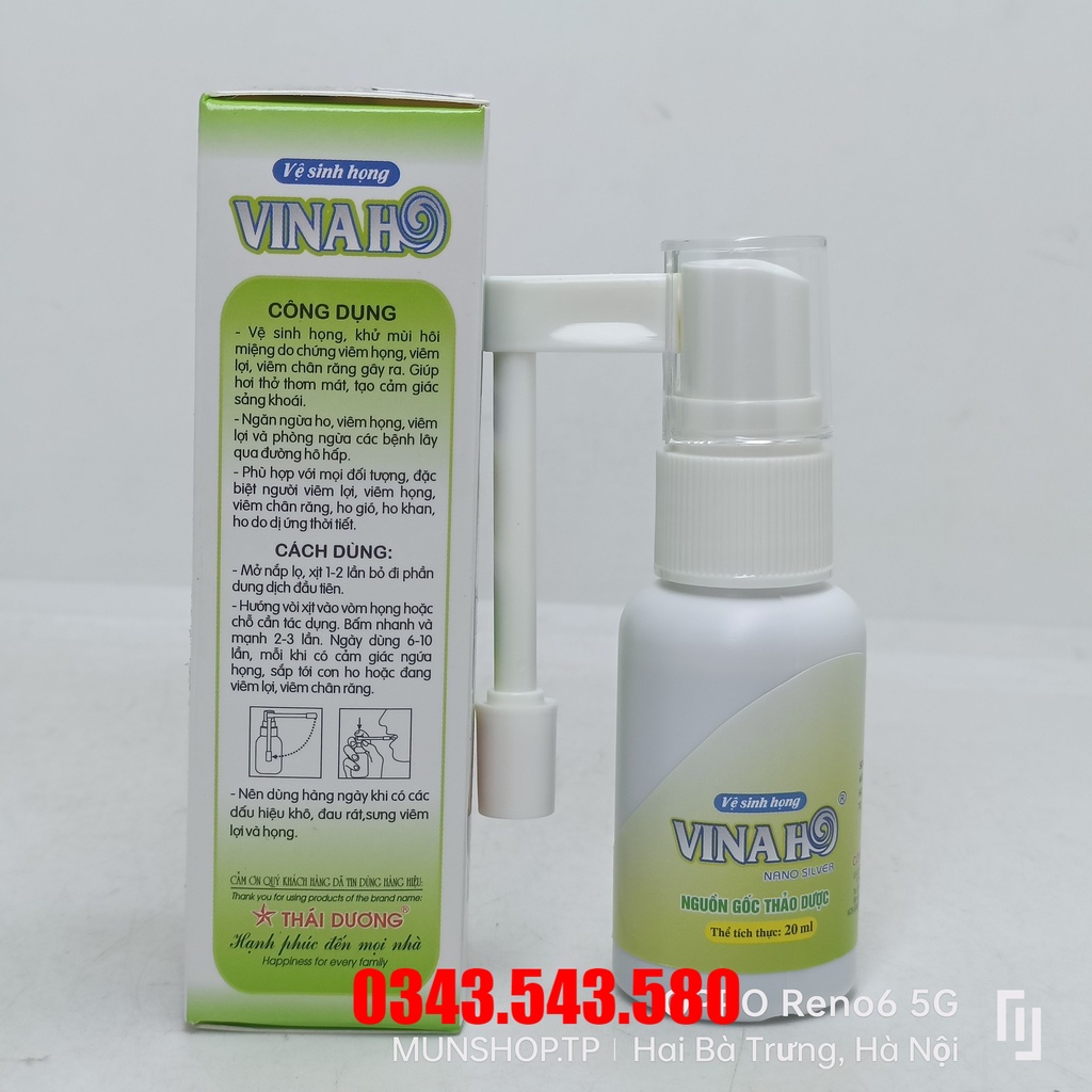 Xịt họng VINAHO Sao Thái Dương - Hỗ trợ làm giảm các chứng ho chai xịt 20ml