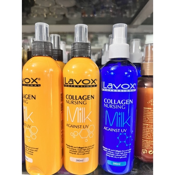 xịt dưỡng  lavox  collagien MIlk màu xanh và màu vàng và màu xanh 280ml chống tia UV chống tia cực tím hàng chính hãng