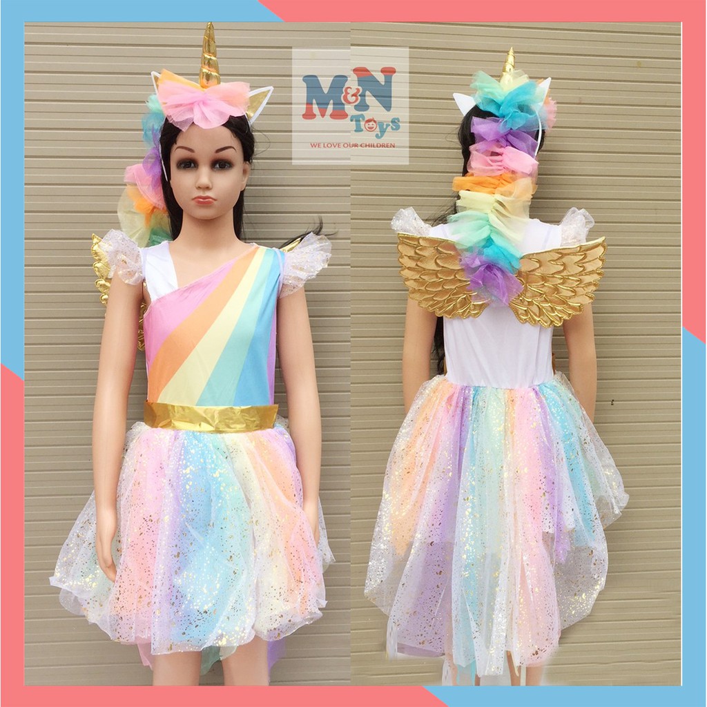 Bộ váy hóa trang Ngựa Pony cầu vồng có cánh cho dịp Trung thu, Halloween