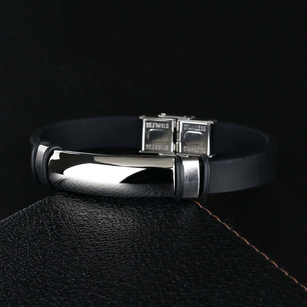 Vòng Tay Silicon Mềm Phối Thép Titan Không Gỉ Thời Trang Vintage 2021 Cho Nam