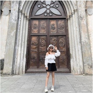 Áo Kiểu Nữ💥𝑭𝑹𝑬𝑬𝑺𝑯𝑰𝑷💥Áo bẹt Vai Tầng Dài Chất kate Nhật,áo kiểu nữ,LY STORE