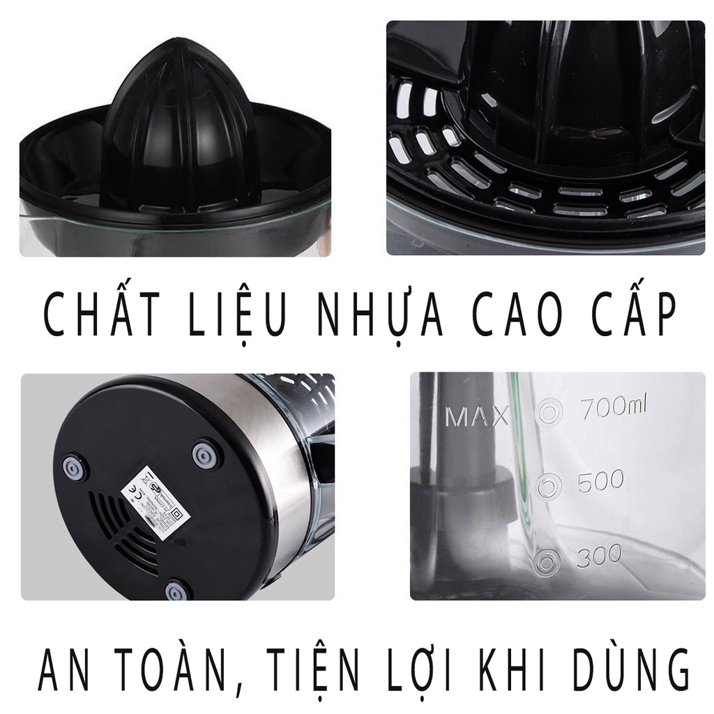 Máy Vắt Cam Inox Tự Động, Dung Tích 700ml, Công Suất 45W, Thân Máy Bằng Inox Cao Cấp, Có Khay Ngăn Hột, Lược Xác