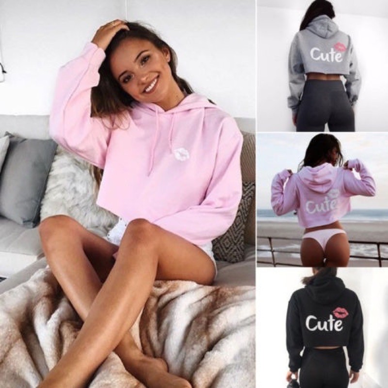 Áo Hoodie Lửng / Croptop Bé Gái 30kg -60kg Thun Da Cá