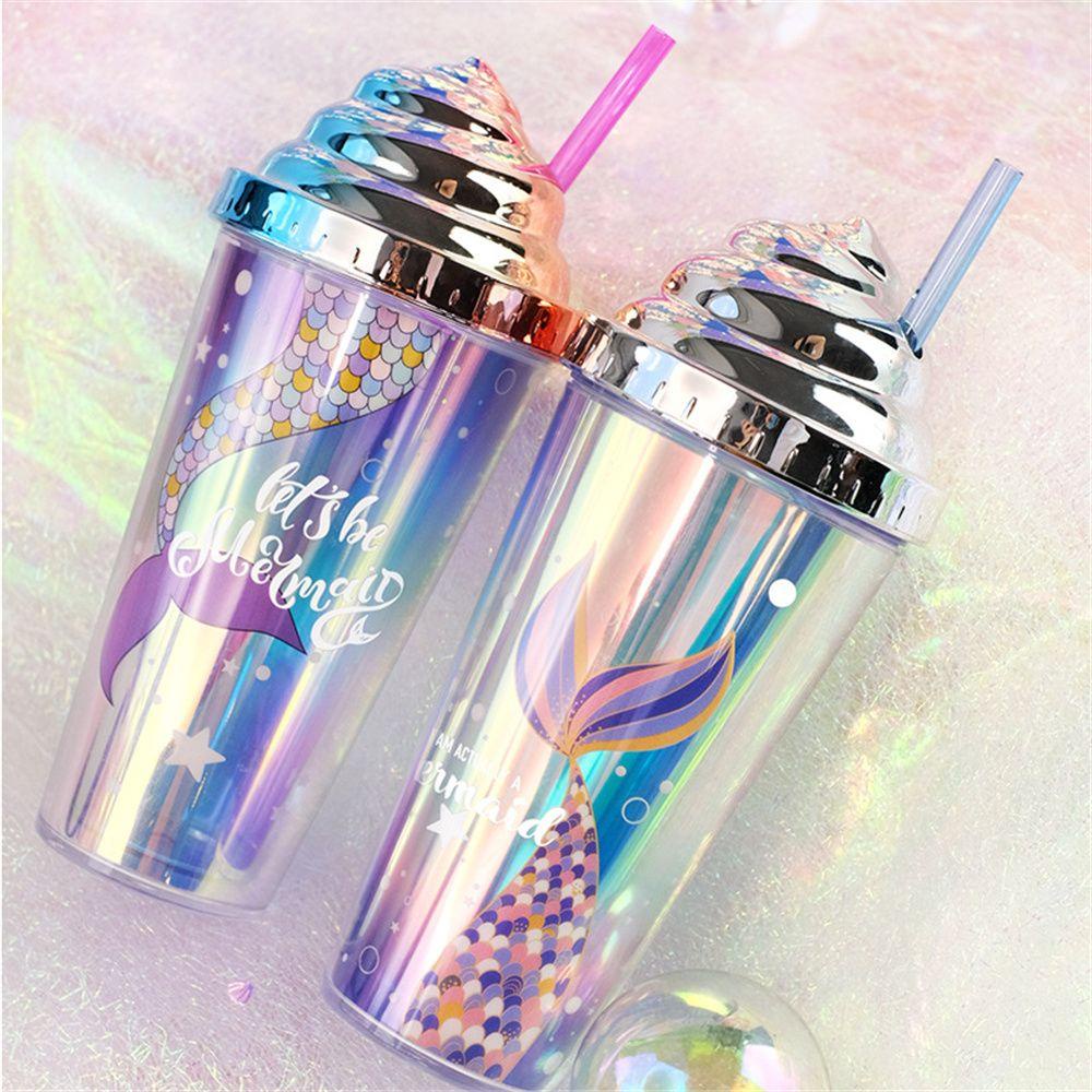 Bình Nước Hai Lớp 420ml Kèm Ống Hút Có Thể Tái Sử Dụng