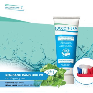 Kem đánh răng hữu cơ cho răng nhạy cảm 2 trong 1 vị bạc hà Buccotherm 75ml