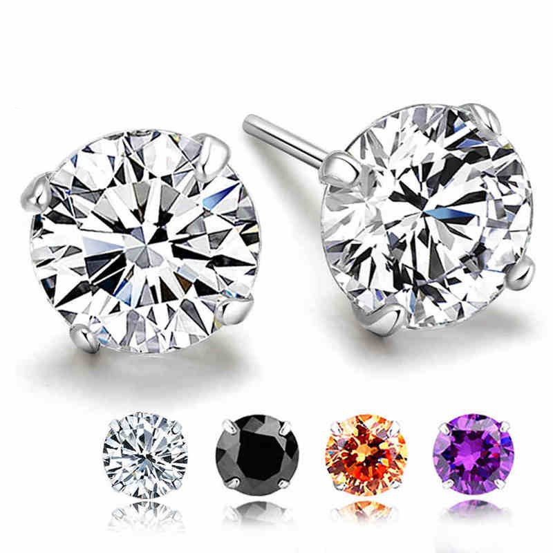 ❅Bông tai zircon bốn móng bằng bạc nguyên chất s925 quà tặng thời trang phụ kiện xuyên biên giới thạch anh tím sức nhỏ t