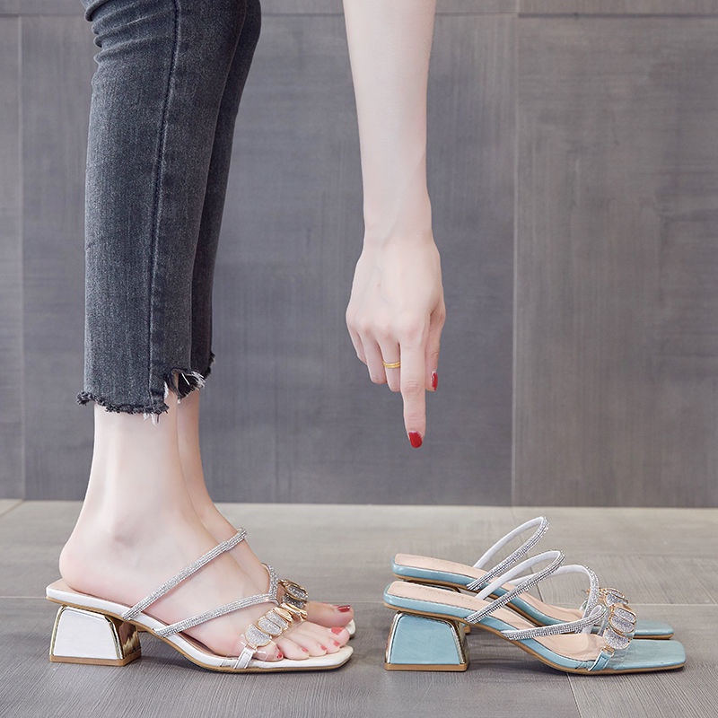 Xăng đan Cao Gót Đính Đá Thời Trang Mùa Hè Có Size 35-40 2 Kiểu Dành Cho Nữ