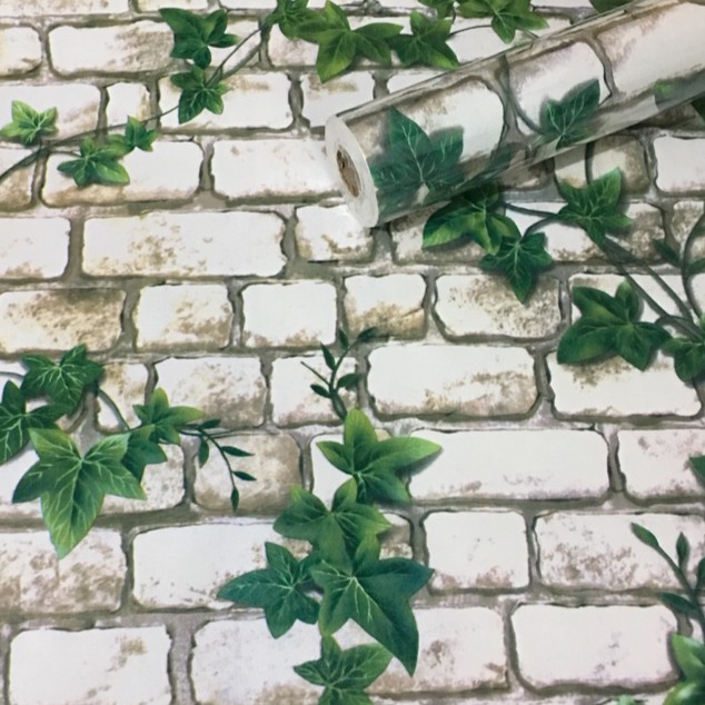 10M GIẤY DÁN TƯỜNG GẠCH TRẮNG DÂY LEO KHỔ RỘNG 45CM 5089, decal trang trí hoa lá. | BigBuy360 - bigbuy360.vn