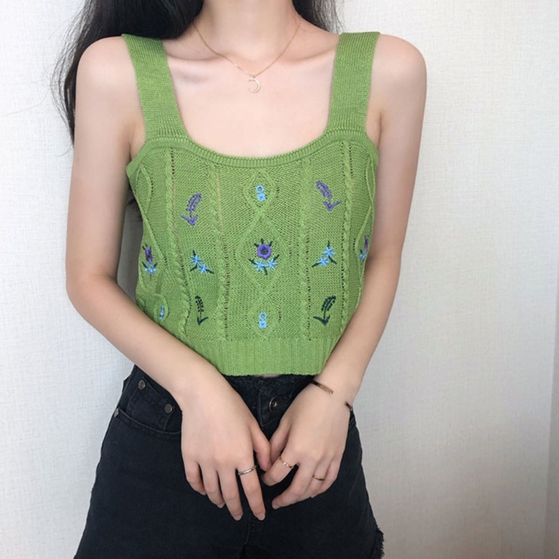 Áo Croptop Dệt Kim Thêu Hoa Phong Cách Boho Thời Trang Mùa Hè Cho Nữ