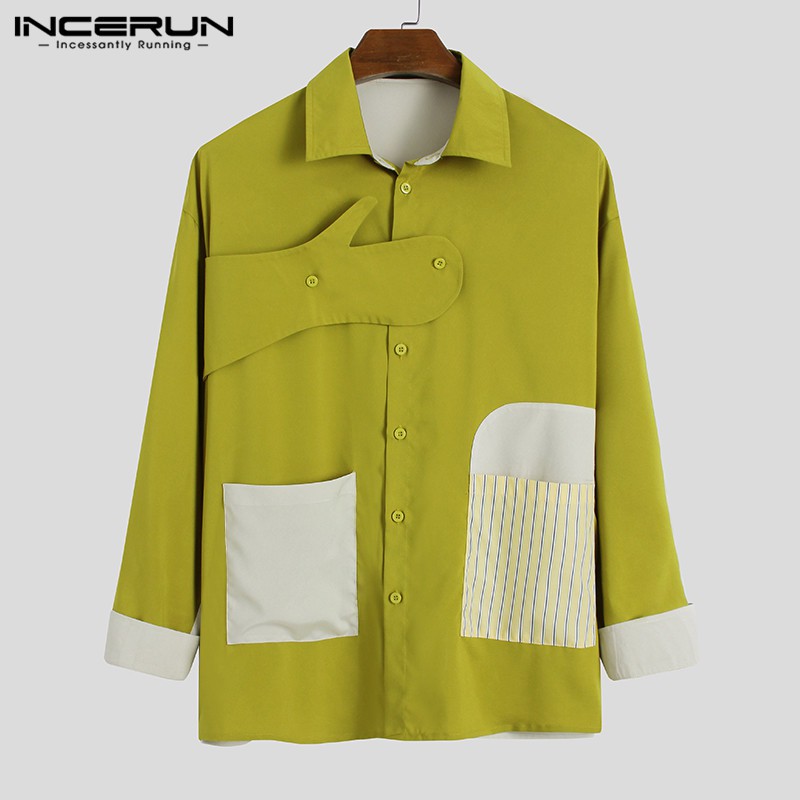 Áo Sơ Mi INCERUN Dài Tay Phối Màu Thời Trang Cho Nam Giới