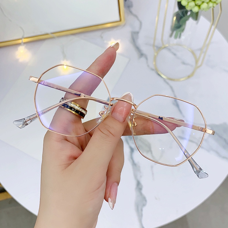 Kính cận có độ  -1.0~6.0  Kính Cận Gọng Kim Loại Hình Bát Giác Chống Ánh Sáng Xanh Từ Thời Trang Nam gọng kính/ gọng kính cận nữ/gọng kính cận kim loại