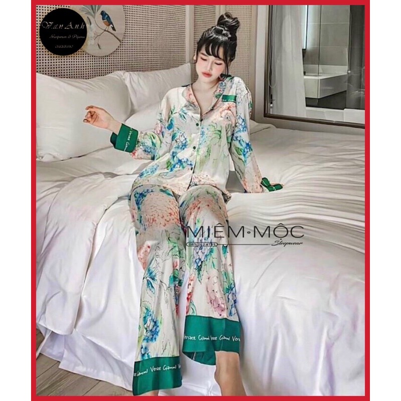 Đồ Bộ Mặc Nhà Pijama Nữ Dài Tay Cao Cấp - Đồ Ngủ Lụa Quảng Châu