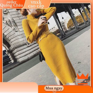 🌸 Quảng Châu 🌸 Đầm váy len dài ôm body xẻ tà 🌸 bigsize 🌸 màu vàng đen nâu mùa đông ấm cao cấp giá rẻ đẹp