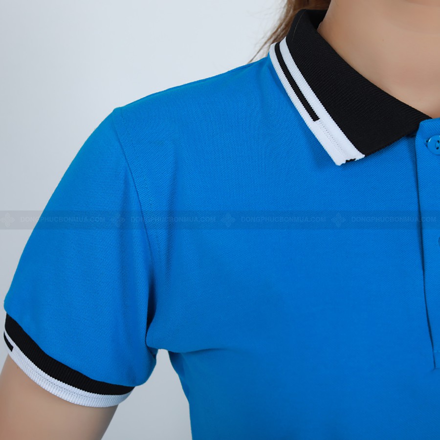 Áo Thun PoLo Đồng Phục Xanh Ya Phối Cổ Sọc Đen Trắng Thời Trang Bao Đẹp MIỄN PHÍ IN LOGO- Đồng Phục Bốn Mùa