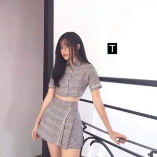 Sét váy áo kẻ crt Tr&Đ