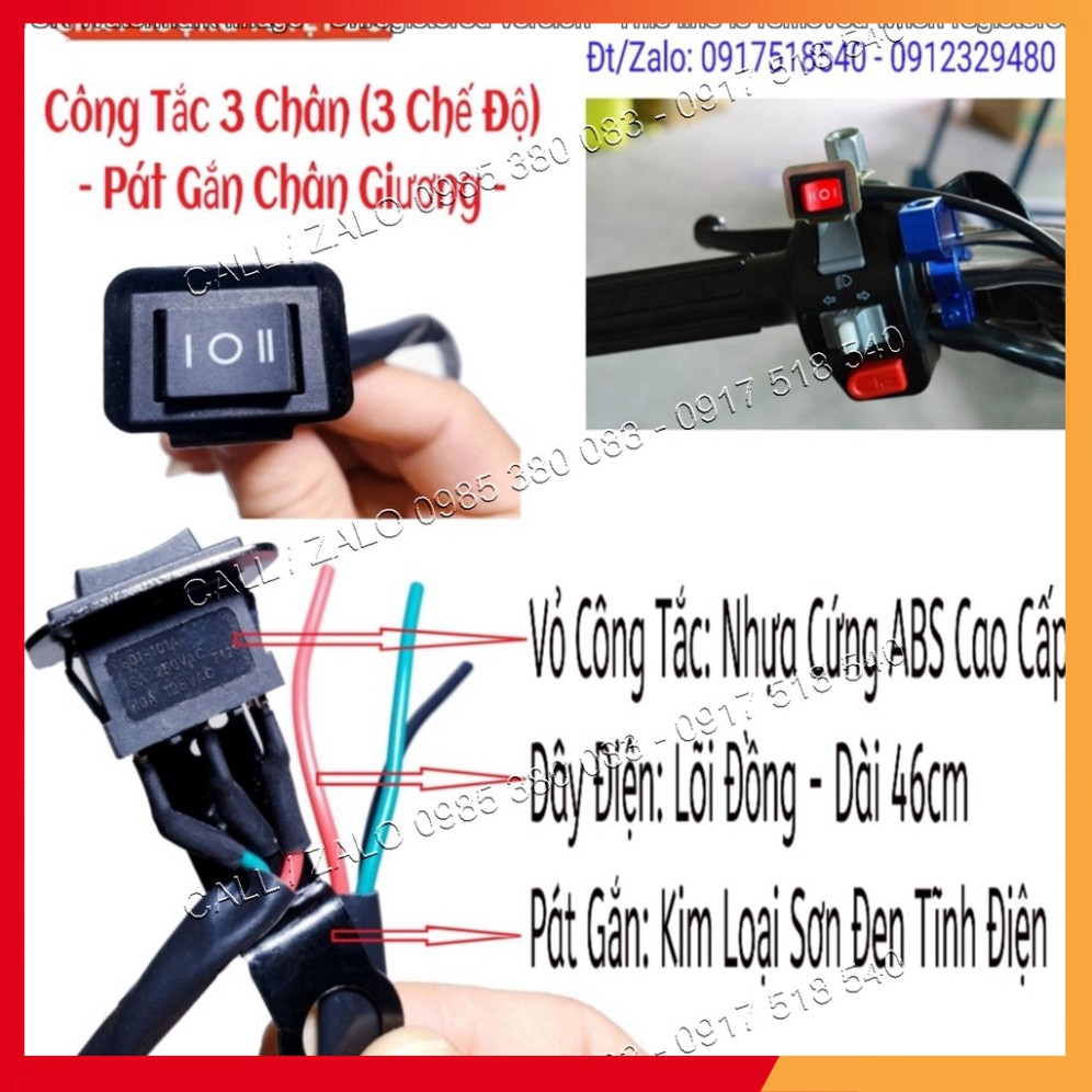 Công Tắc 3 Chế Độ On-Off-On Kèm Pat Gắn Chân Gương Lắp Đèn Trợ Sáng Cho Xe Máy