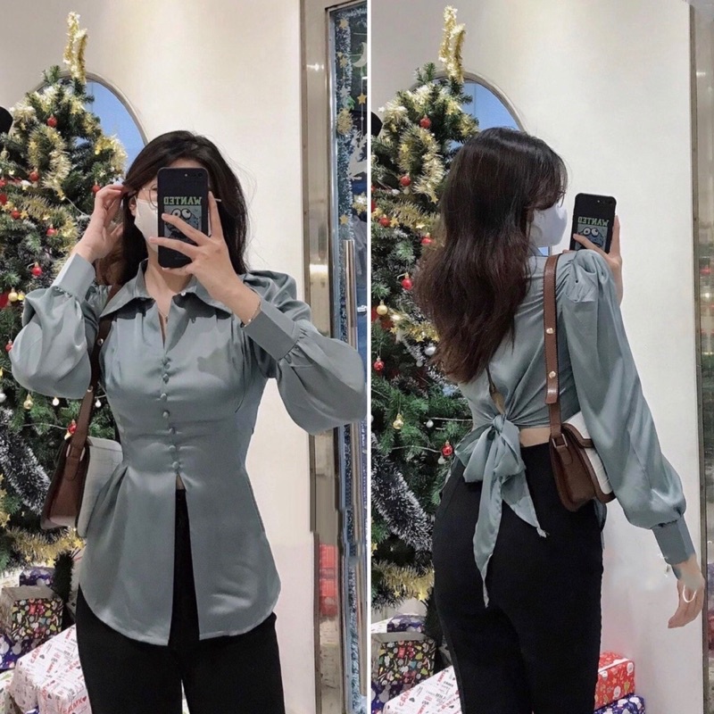 | Be118 |  ÁO SƠMI PHI LỤA NÚT BỌC CÁCH ĐIỆU PHỐI NƠ LƯNG - KÈM VIDEO