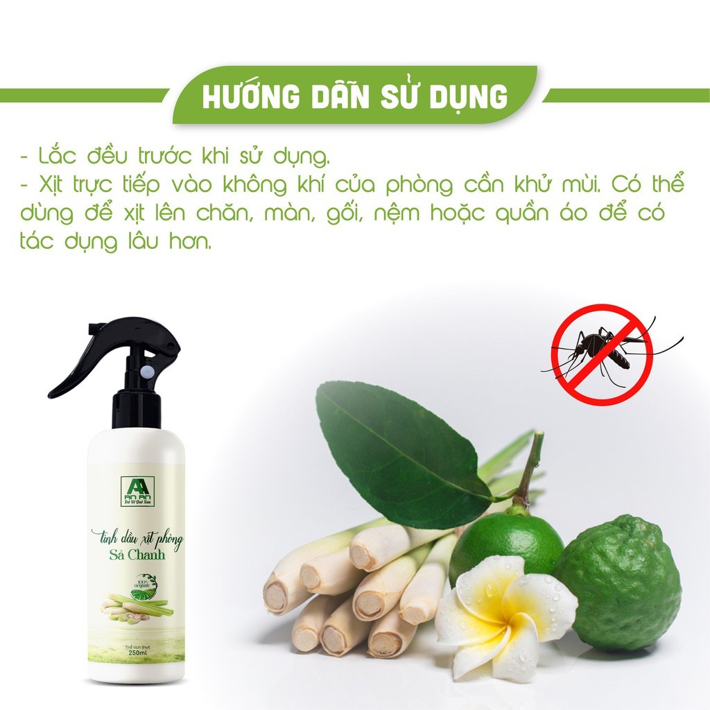 Chai Xịt Thơm Phòng An An Tinh Dầu Sả Chanh 250 ml Khử Mùi Đuổi Muỗi Hiệu Quả