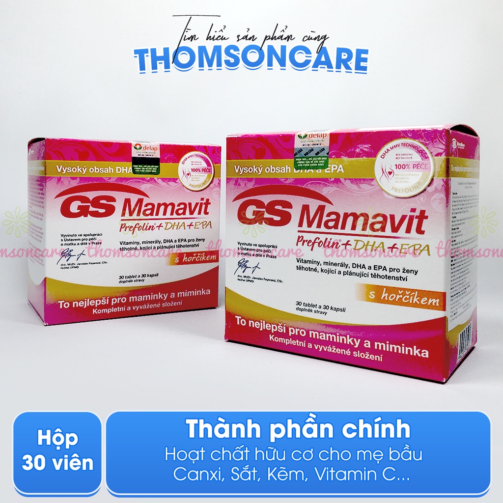 Vitamin tổng hợp cho bà bầu GS Mamavit Có DHA và EPA cho phụ nữ mang thai và cho con bú Hộp 60 viên Gsmamavit