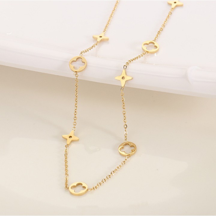 Dây chuyền nữ titan chuỗi hoa L V rớt cách điệu siêu đẹp, bền màu, chuẩn thời trang