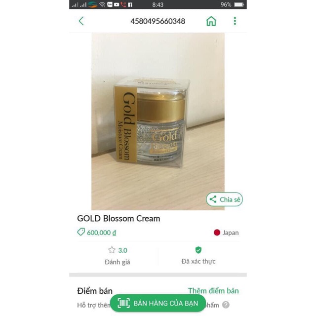 (SALE 2 triệu->299k)Kem Dưỡng Tinh Chất Vàng Gold Blossom Moisture Cream  (Made in Japan) Nhật Bản