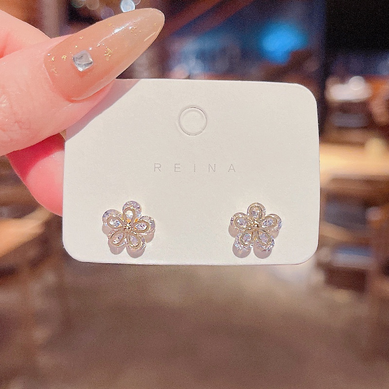 Bông Tai Mạ Bạc 925 Hình Hoa Đính Đá Zircon Thời Trang