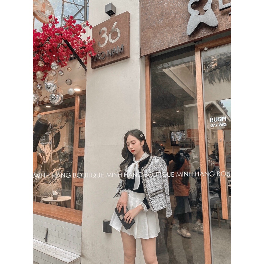 Áo khoác dạ Tweed 2 lớp viền ngọc tiểu thư ( Ảnh Thật )