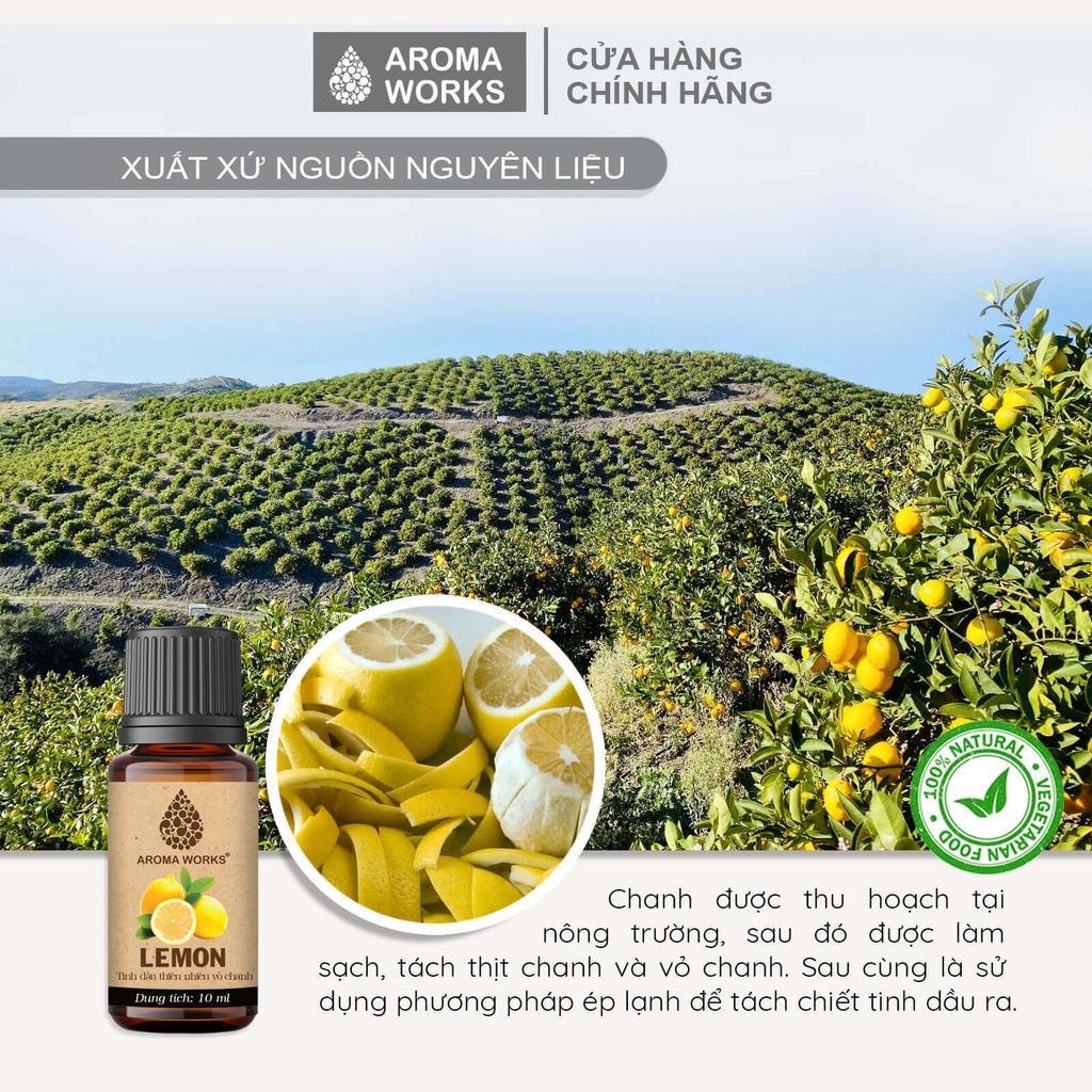 Tinh Dầu Chanh Thiên Nhiên Thơm Phòng, Khử Mùi, Đuổi Muỗi, Giải Cảm Aroma Works Essential Oils Lemon