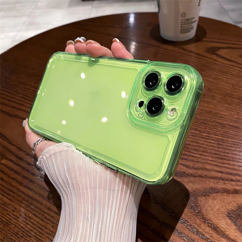 Ốp Điện Thoại Mềm Dẻo Trong Suốt Màu Xanh Lá Dạ Quang Đơn Giản Chống Sốc Cho iPhone 11 11Pro 11promax