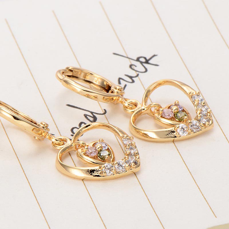 Khuyên tai hình trái tim đính đá nhiều màu sắc thời trang dành cho nữ