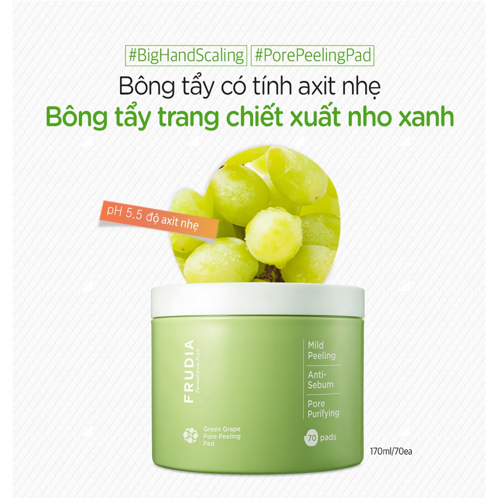 [Mua 2 giảm 40%] Bông Tẩy Tế Bào Chết Kiểm Soát Lỗ Chân Lông Nho Xanh Frudia Green Grape Pore Peeling Pad 3ml