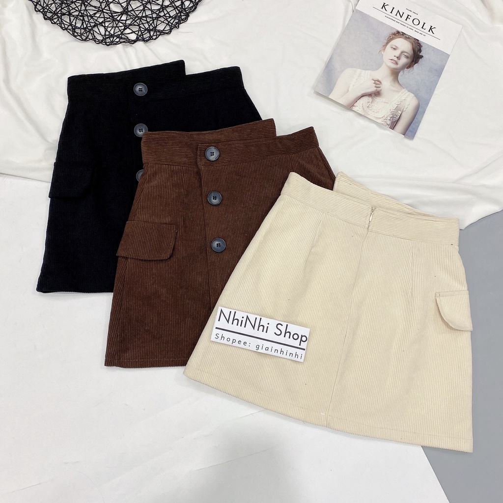 Xả hàng - Chân váy nhung dáng A cúc lệch có lót quần trong CV1724 - Nhinhi Shop