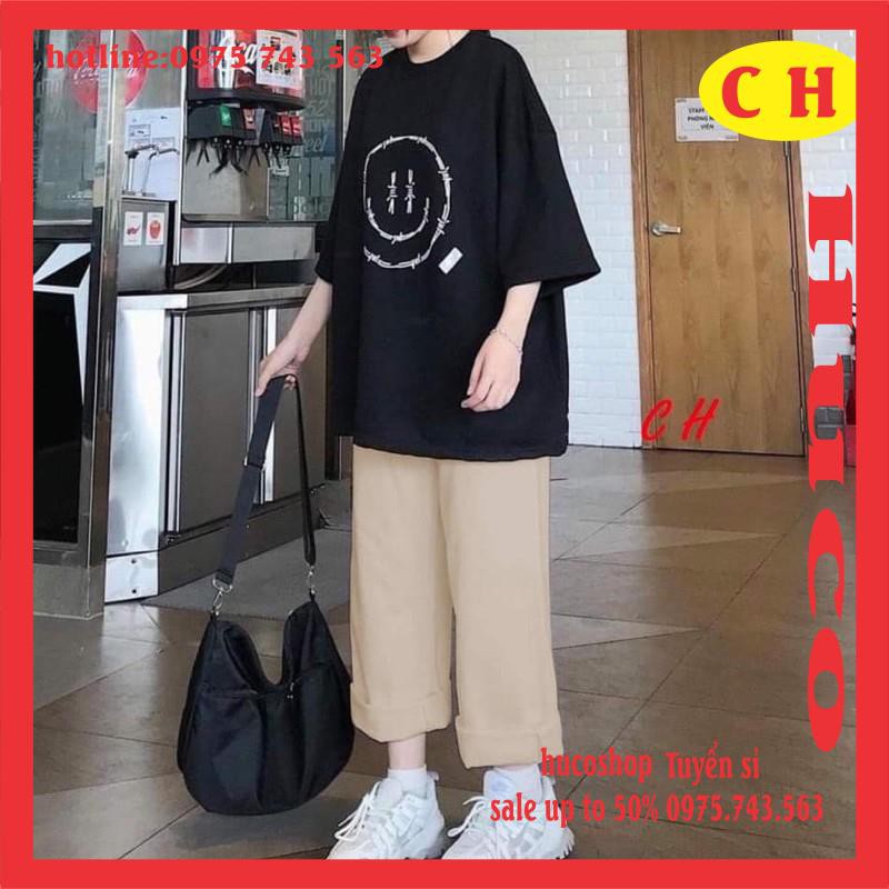 áo thun, áo phông hè tay lỡ mặt cười chất cotton nam nữ mặc được form rộng chuẩn ảnh unisex freesize giá rẻ mặc đôi nhóm