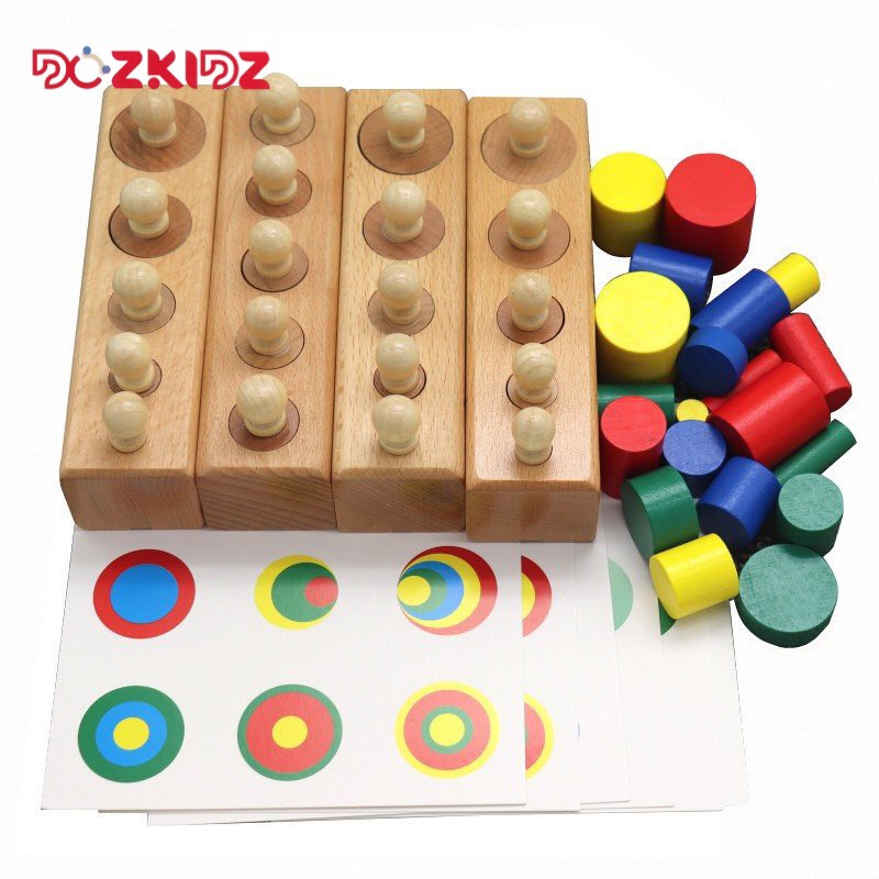 Giáo cụ Montessori , SET 2 MÓN trụ có núm và không núm size nhỏ cho bé học tại nhà - DOZKIDZ