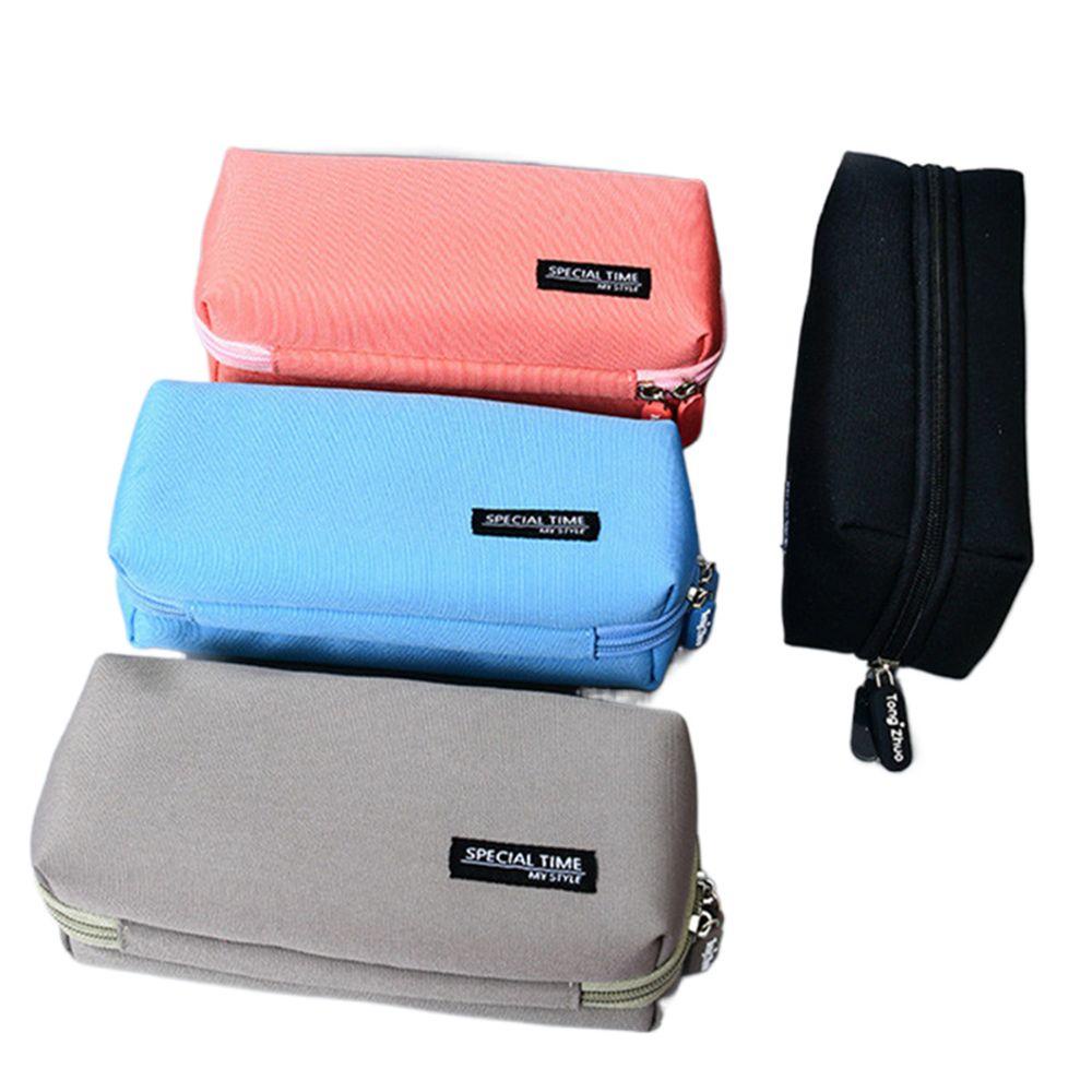 Túi Đựng Bút Bằng Vải Canvas Màu Trơn Sức Chứa Lớn