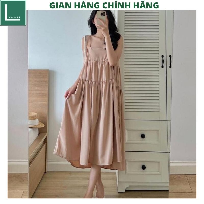 Đầm babydoll 2 dây V10 kiểu dáng hàn quốc ULZZANG tiểu thư dễ thương maxi đi biển váy dự tiệc chữ A xèo bồng -LAMASS