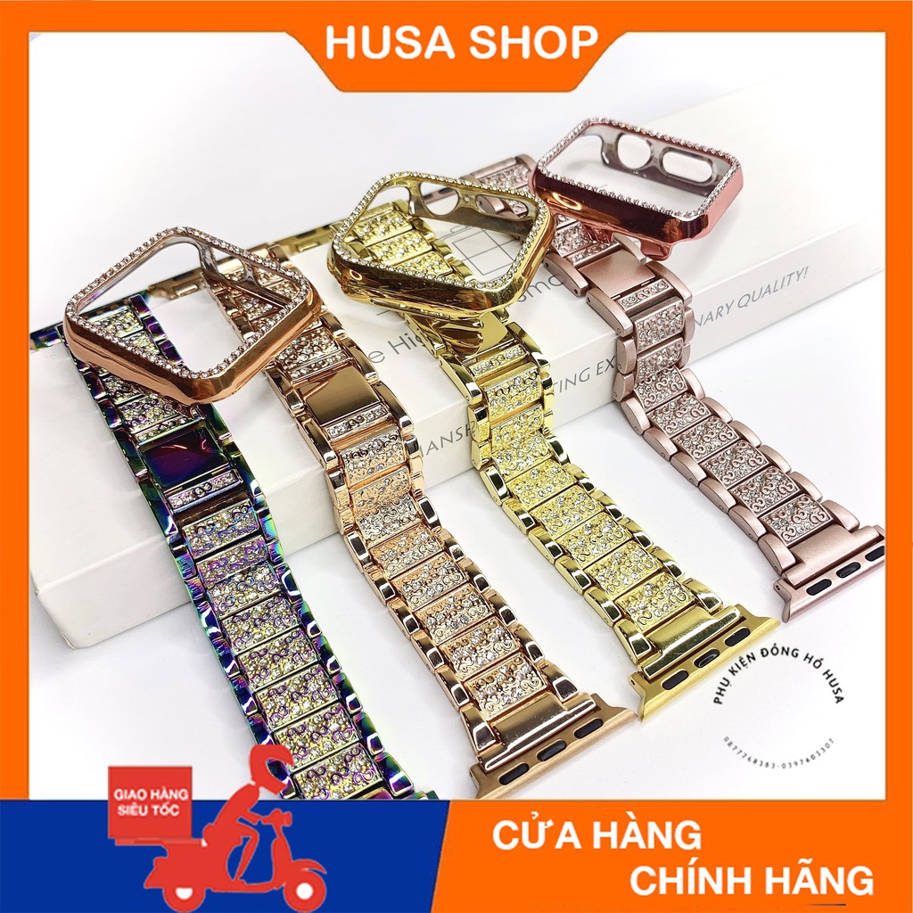 Combo Dây Rolex Đá và Ốp Viền Đính Đá Cho Apple Watch,T500,HW12,HW22,W26,W46,U78Plus Đủ Size